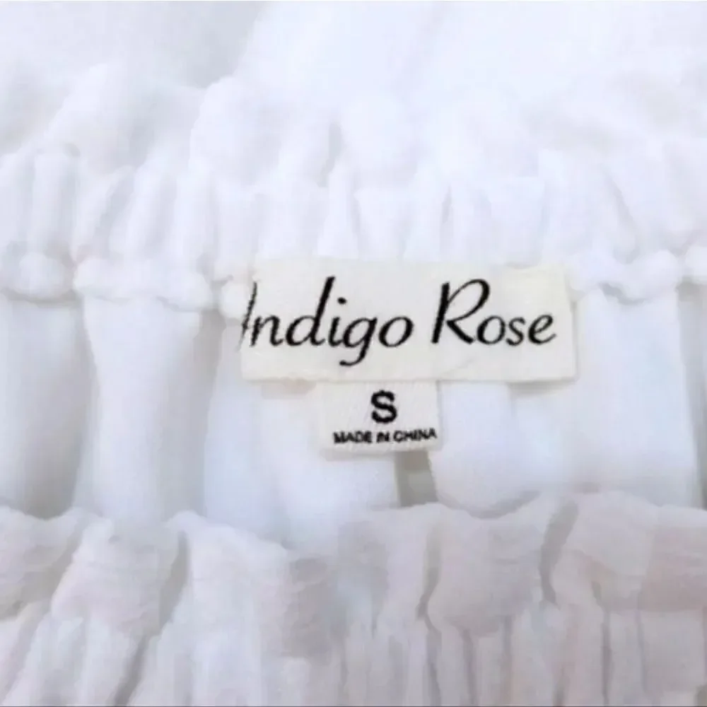 NEW Indigo Rose Textured Paisley Boho Off The Shoulder Dress in White Size Small